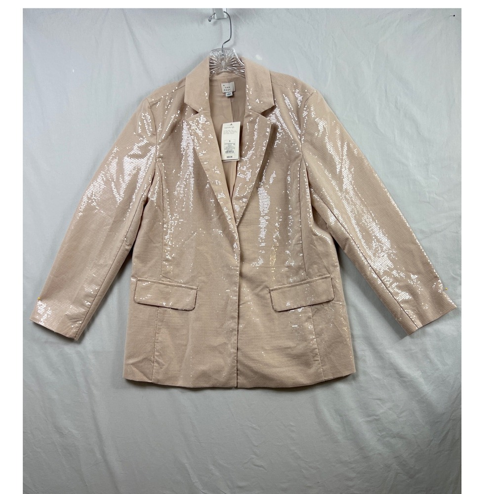 A New Day Sequin Blazer Women S Tan Beige Sparkle Party Jacket W90ZP4